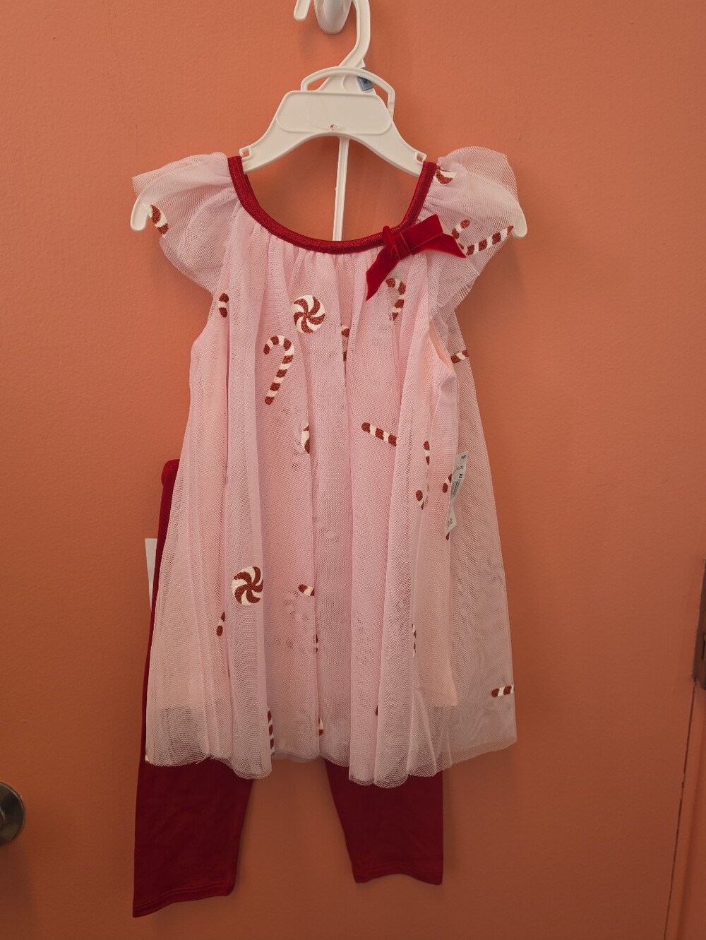 NWT Lilt Girls Size 18 Months Pink Tulle Christmas Candy Cane Dress W/ Leggings